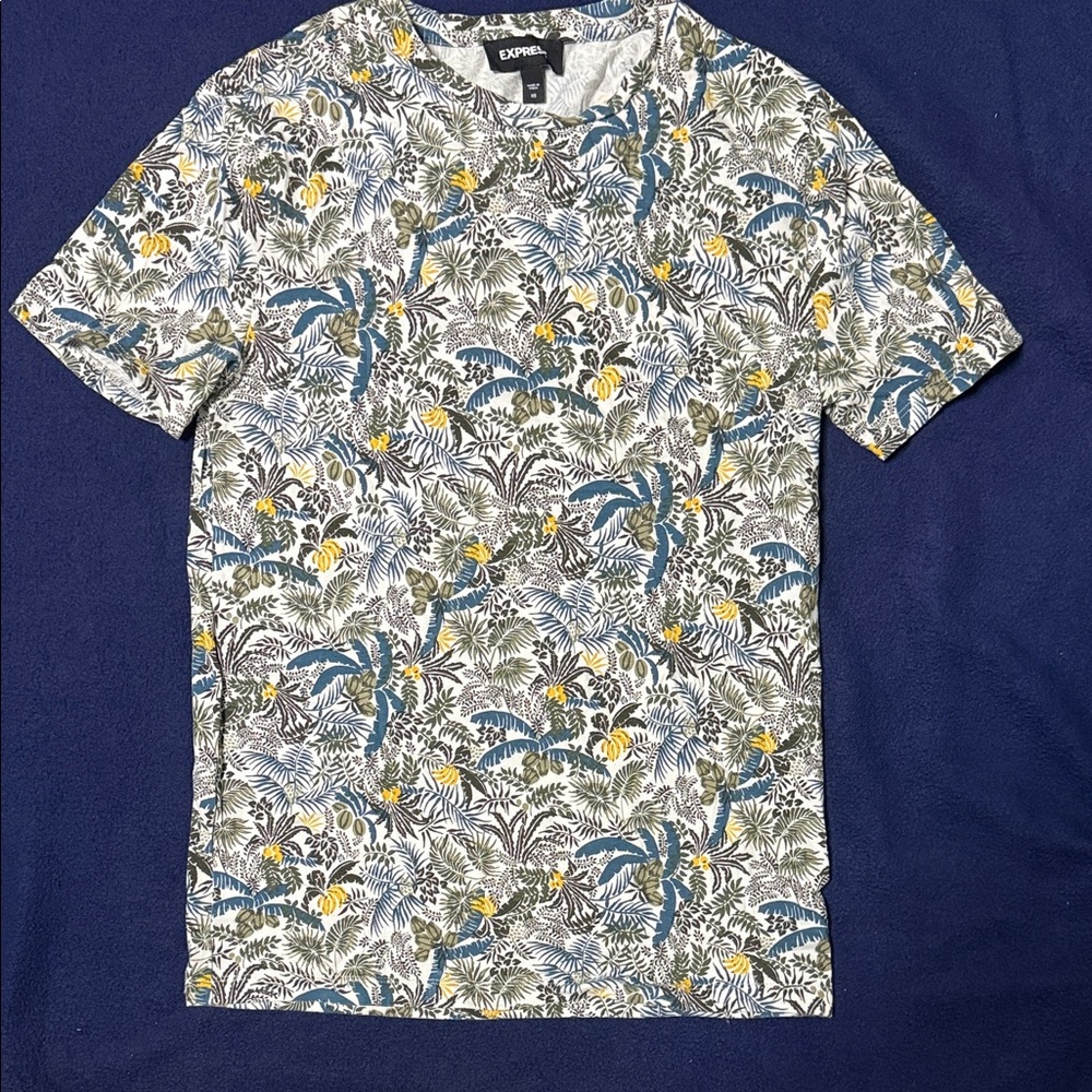 Express Men’s White Tropical Print Crewneck T-Shirt